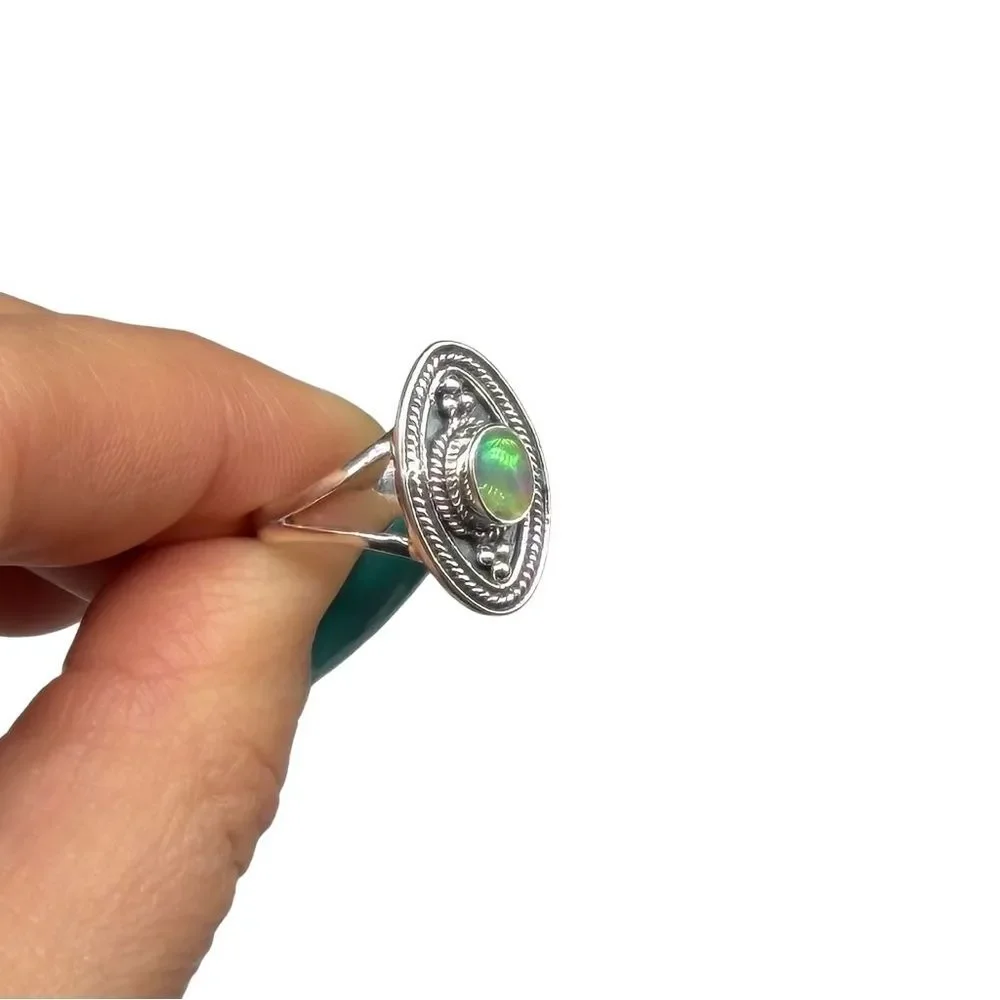 Ethiopian Fire Opal Ring Size 7 Solid 925 Sterling Silver